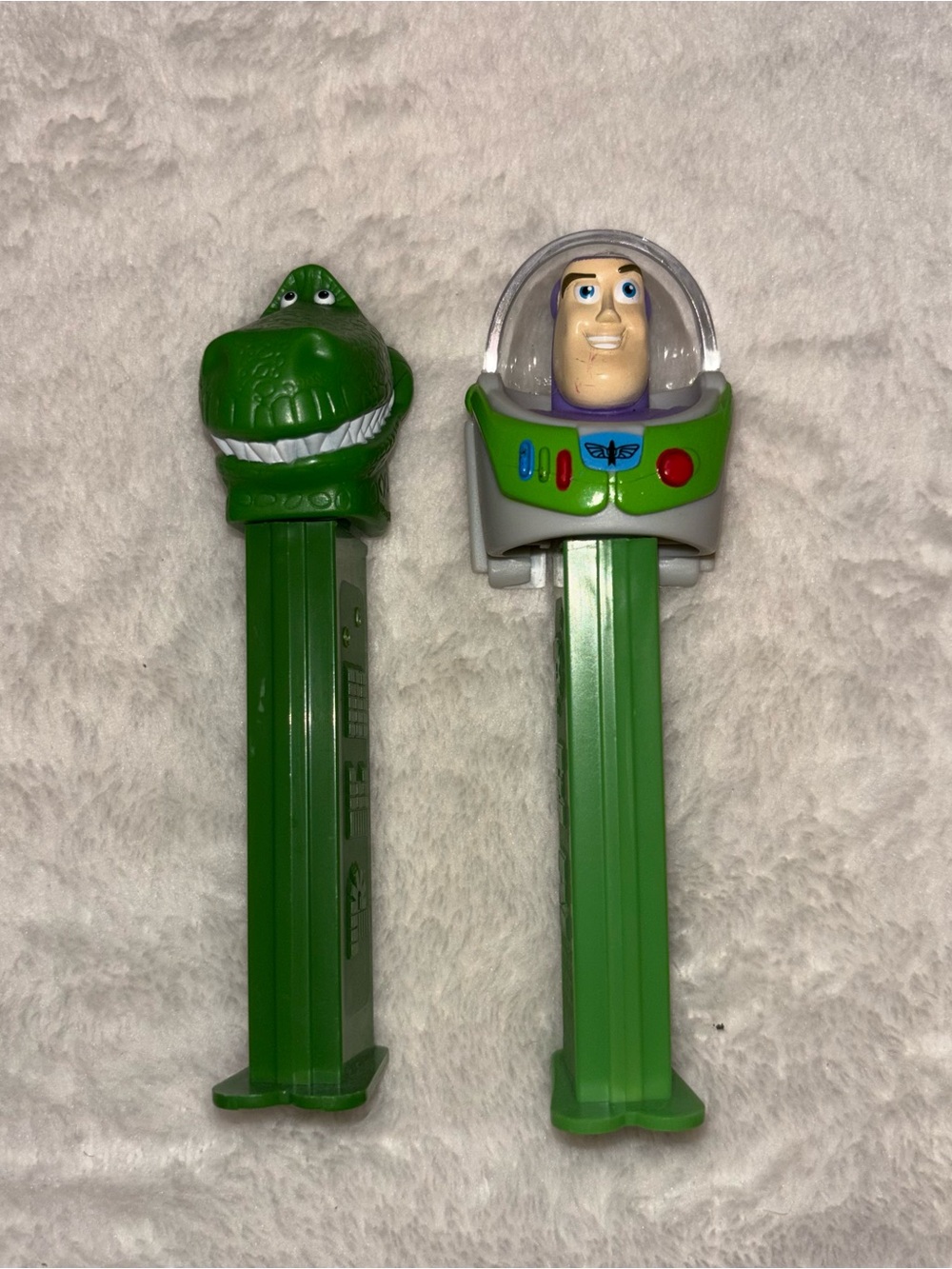 Disney Pixar Toy Story PEZ Dispensers Buzz Lightyear Rex Green Stem Lot of 2